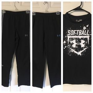 Under Armour pants and tee shirt